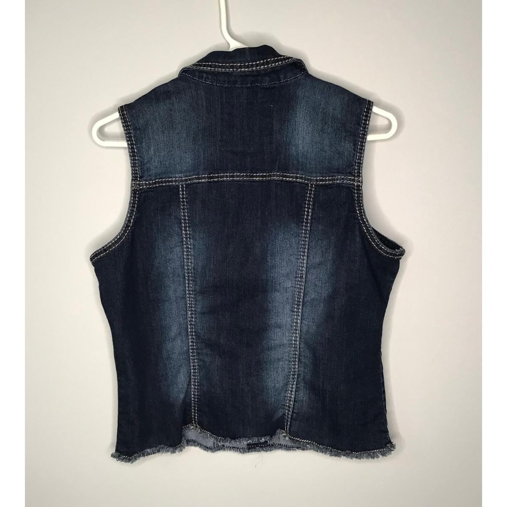 Maurices Womens Dark Wash Denim Vest Frayed Hem Button Front Sz L Western Summer - Picture 3 of 6